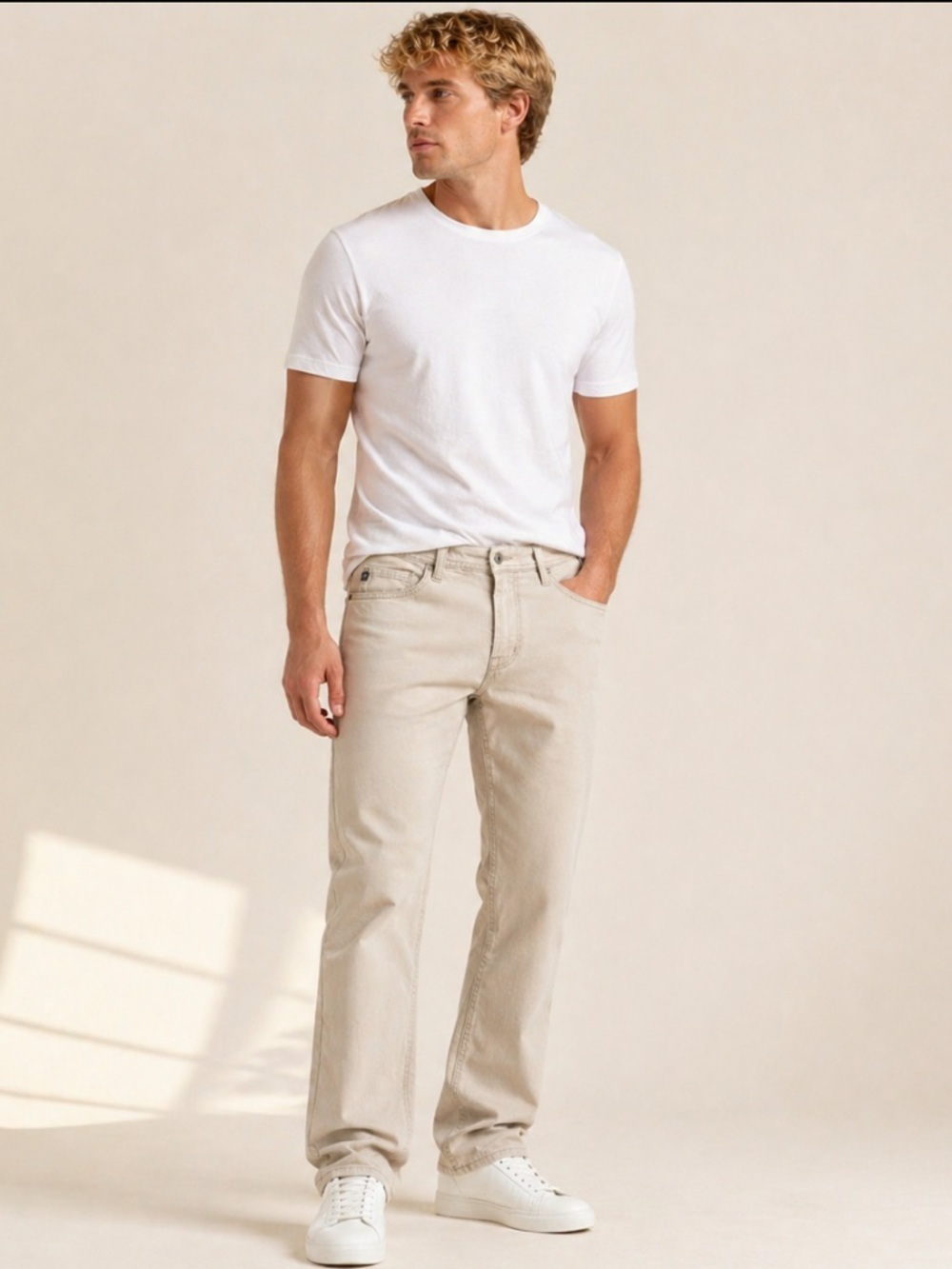 AG Adriano Goldschmied Jeans 36x33 Beige Straight Leg The Protege